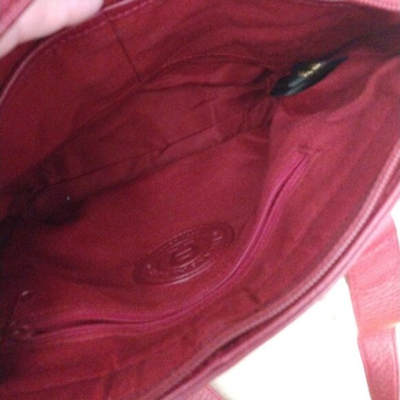 Etienne Aigner Purse Oxblood Red Pebbled Leather Big Buckle Shoulder Handbag - Picture 11 of 13